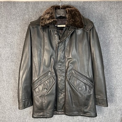 Nivola Studio Gino's Leather Jacket Mens L Shearling Collar Hooded