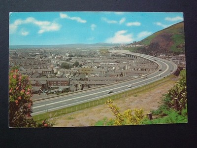 Vintage 60er Postkarte - neu gebaut gerade geöffnet M4 Umgehung PORT TALBOT - #27697