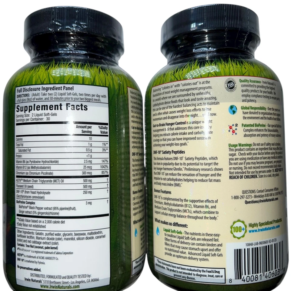 2x Irwin Naturals Intestino a Cerebro Control del Hambre 68 Cápsulas Blandas BB 10/25 Nuevo Foto 2 de 4