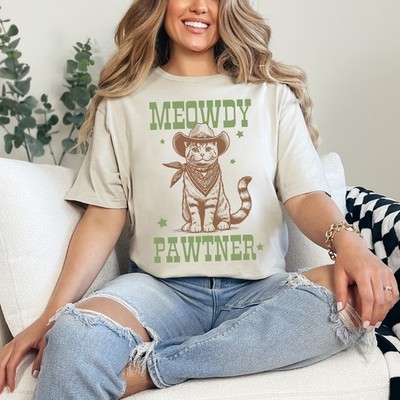 Meowdy Pawtner Damen Ring-Spun T-Shirt Western Katzenliebhaber Geschenk für Sie