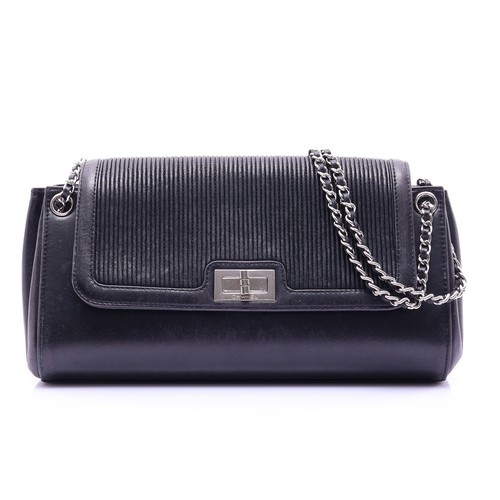 CHANEL 2.55 Accordion Flap Shoulder Bag Calfskin Black