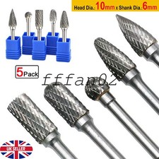 5pcs 1/4'' Tungsten Carbide Rotary Point Burr Die Grinder Shank Set 6mm Dia.10mm