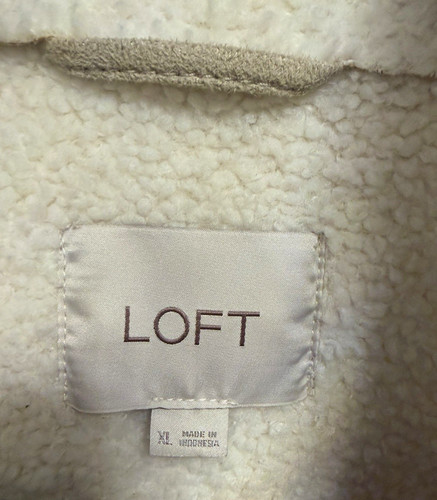 LOFT Women’s Beige Faux Suede Sherpa Lined Zip Jacket w/ Pockets Size XL