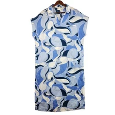 Rachel Zoe Maxi Blue Breezy Retro Vibes Linen Blend Dress Size L EUC