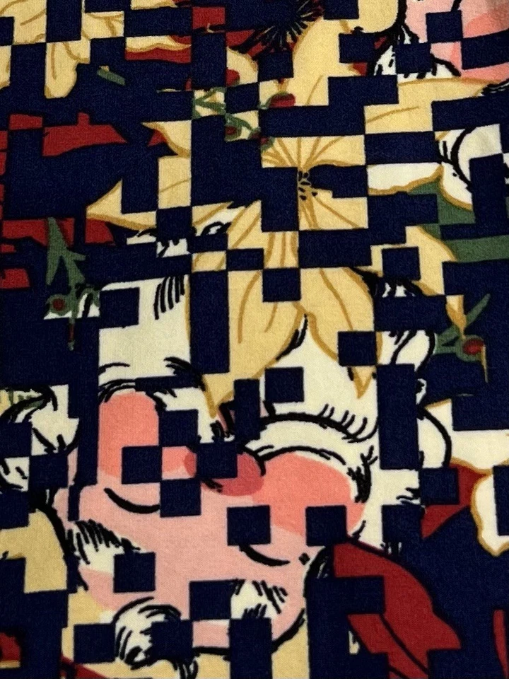 LuLaRoe Leggings TC2 Tall Curvy 2 Christmas SANTA Floral POINSETTIA Modern Pixel - Image 2 of 4