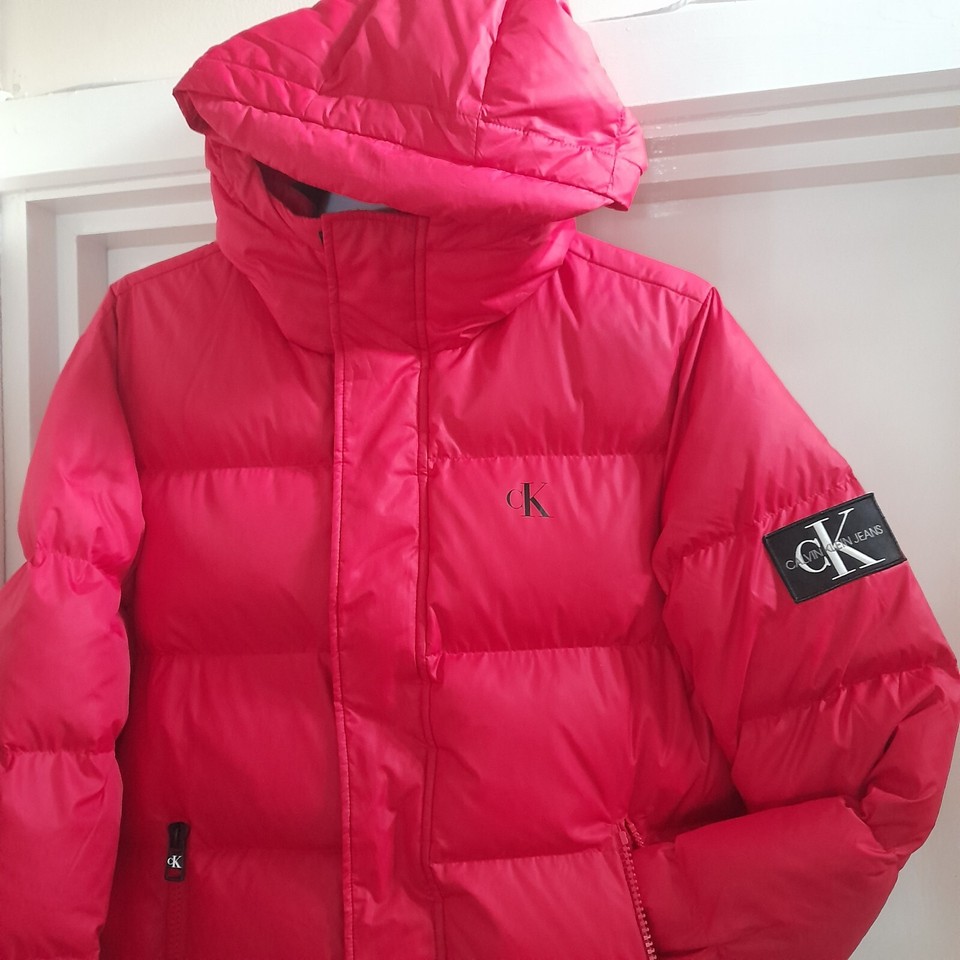 Calvin Klein Ladies Red Feather Down Filled Puffer Coat Jacket Size
