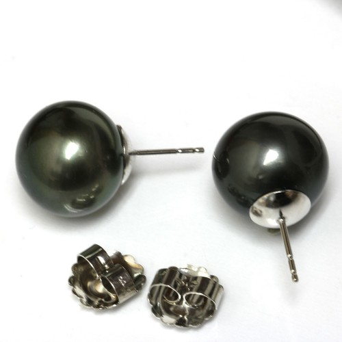 Orecchini a perno perle dei mari del sud di Tahiti 15 mm oro bianco nero verde 14 kt - Foto 2 di 2