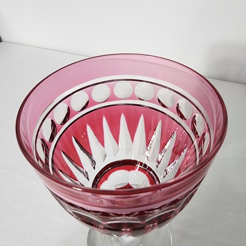 Val St Lambert Water Goblet glass 6 1/2" Ruby Red Cranberry Cut To Clear vas38 - Picture 9 of 14