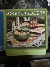 Anchor Hocking Accent Modern 3 Piece Chip and Dip Set Spearmint Green Mcm