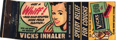 Vicks Inhaler Cough Drops Vintage Matchbook Cover 1960s-70s Ohio Match