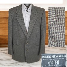 Jones New York Sport Coat Mens 42L Brown Houndstooth Tweed Wool Nylon Cashmere