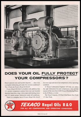 1957 Ingersoll Rand Air Compressor Photo Texaco Regal Oils R&O Vintage Print Ad