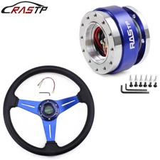 350mm Universal Flat Dish Racing Steering Wheel with Quick Release Adapter &Horn