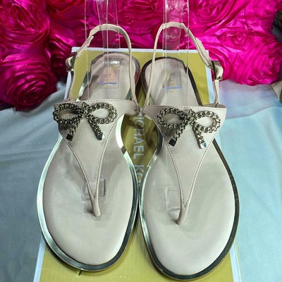 MICHAEL KORS posey leather flat sandal, size 9, soft pink