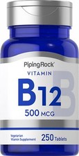 Vitamin B12  500 mcg  250 Tablets  Non-GMO Supplement  By Piping Rock