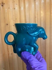 FRANKOMA POTTERY VTG Collectible political 1990 Democr. mug teal shaped donkey