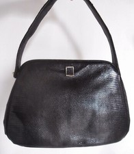 vintage 40s 50s CARDINAL PARIS sac à main en cuir lézard noir DECO Handbag/bag