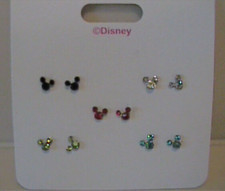 FIVE PAIRS NWT RHINESTONE MICKEY MOUSE STERLING SILVER STUD PIERCED EARRINGS