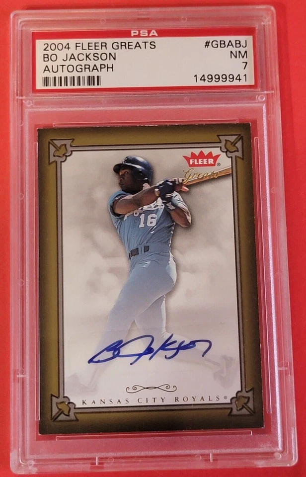 BO JACKSON AUTOGRAPH AUTO CARD PSA 7 NR MINT & GAME USED JERSEY CARD FLEER GREAT - Image 2 of 4