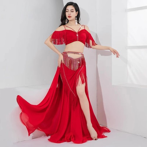 Mujeres Traje de Danza Oriental Danza del Vientre Falda Larga Clohing Flecos Envolturas - Imagen 21 de 21