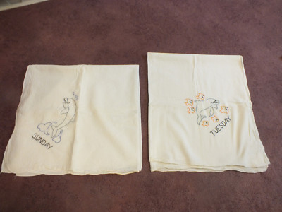 Beautiful Embroidered Kitchen Towel Set 2 ''Sunday'' '' Tuesday Fish 34 x 30'' NICE