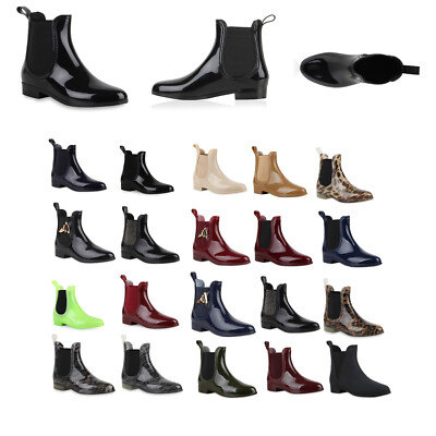 Damen Lack Stiefeletten Gummistiefel Chelsea Boots Schuhe 902282