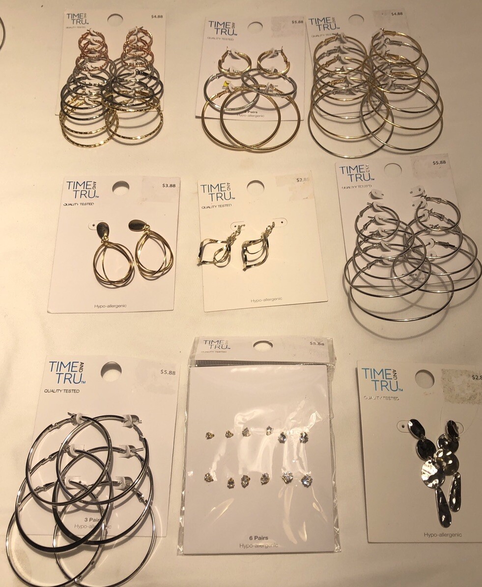 Time and Tru Hypoallergenic 36-Piece Earring Set with Hoops Dangles Studs-image