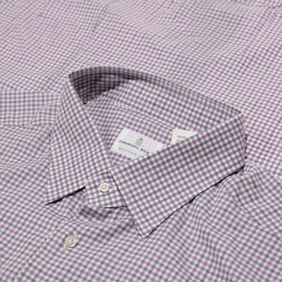 Emanuel Berg NWOT Casual Button Down Shirt Size 18.5 46 2XL Purple & White Check