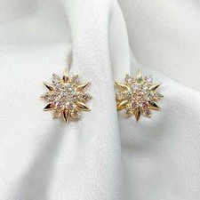 1.20 CT Round Cut Moissanite Cluster Flower Stud Earrings 14K Yellow Gold Plated