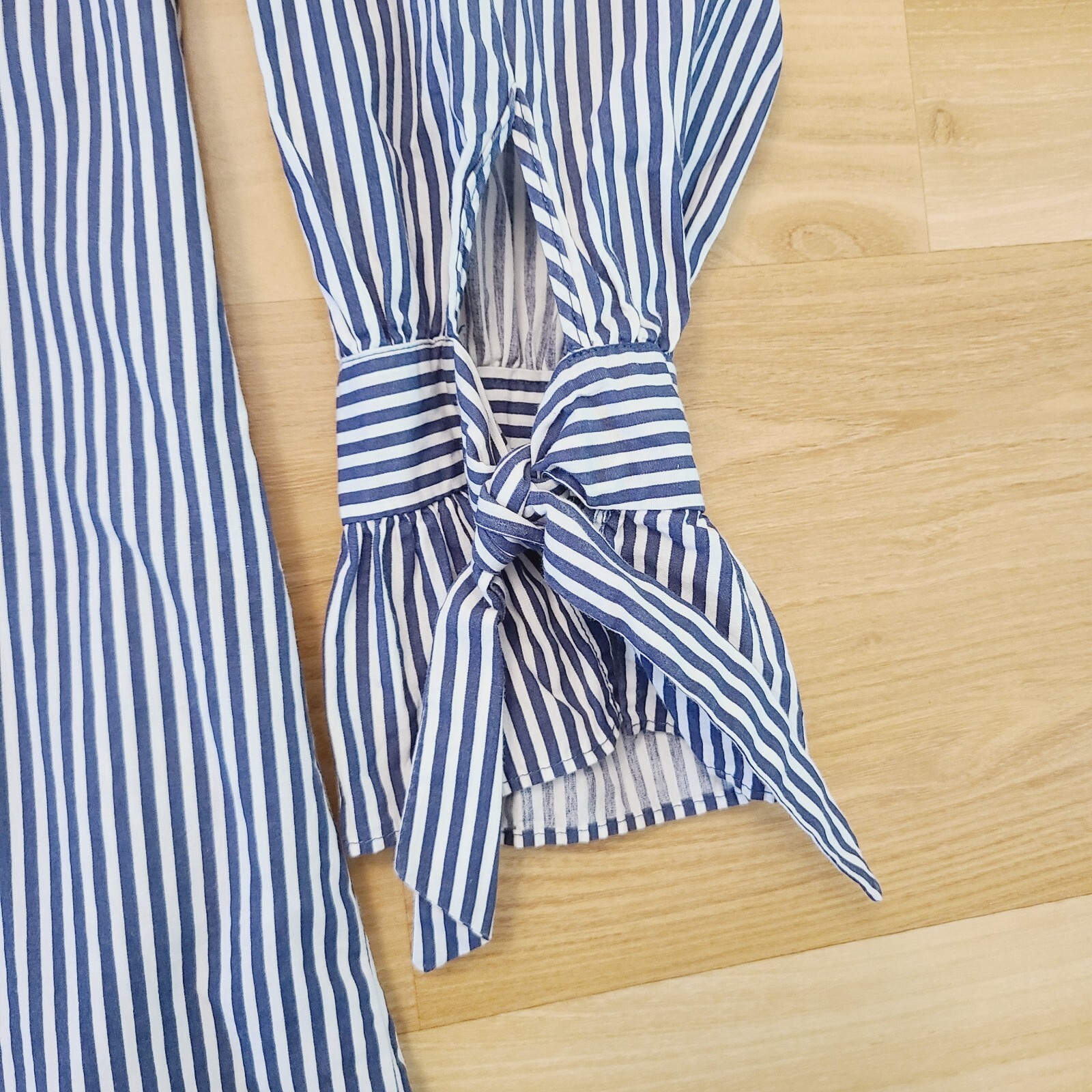 Zara Blouse Medium Basic Collection Navy White St… - image 2