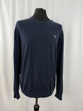 Mens Gant Jumper Round Neck Pullover Sweater Blue Cotton Large 42 in
