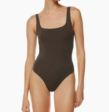 Aritzia Babaton Contour Brown Sleeveless Square Neck Bodysuit Sz S