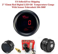 2" 52mm Red Digital LED Oil Temperature Gauge With Sensor Fahrenheit 104-302F
