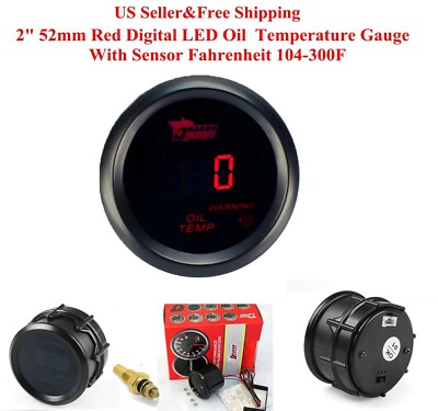 2'' 52mm Red Digital LED Oil Temperature Gauge With Sensor Fahrenheit 104-302F