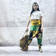 Handmade Boho Nepalese Long Harem Pants Patchwork One Size Fits S-M-L-XL-XXL