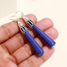 Lapis Lazuli Gemstone 925 Sterling Silver Teardrops Dangle Earring Jewelry