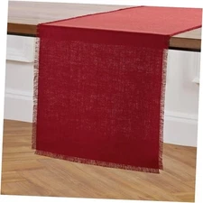  Fringe Linen Table Runner 90 Inches Long - 100% Pure Linen 14 x 90 Inch Cherry