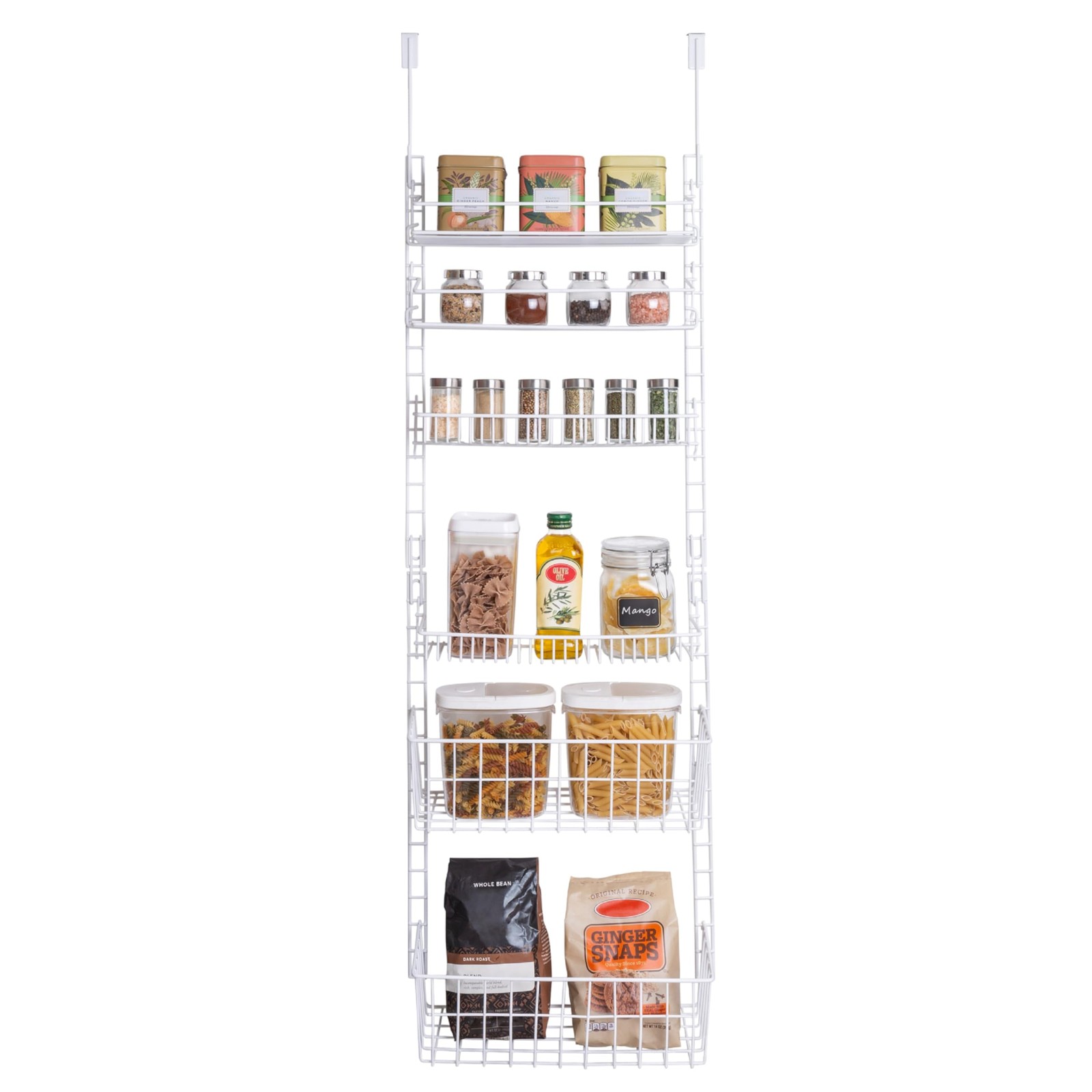 Over Door Adjustable Pantry Organizer Rack Metal White