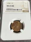 1958  Lincoln Wheat Penny NGC MS 65 RB