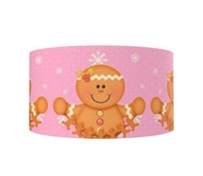 1 inch 1 yard Christmas Pink Gingerbread man Printed Grosgrain Ribbon 1087421