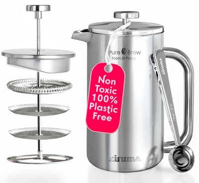 Ziruma NonToxic French Press, Surgical Stainless Steel Coffee Press, PlasticF...