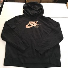 Nike NSW Fleece Funnel Neck Hoodie Large Women Black Pullover Sweatshirt