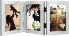 5x7 Trifold Picture Frame Silver 3-Opening Real Glass Desk Top 1Pack