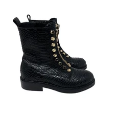 Jeffrey Campbell Womens 5.5 Black Leather Tonette Snake Embellished Combat Boots