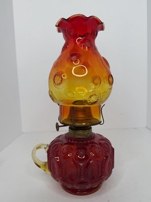 Vintage MCM L.E. Smith Amberina Glass Moon and Stars Oil Lamp