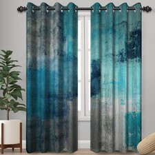 Teal Blue Abstract Art Curtains for Bedroom, Modern Contemporary Print Window...