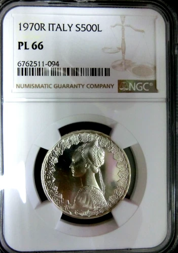 NGC PL66-Italy 1970R Columbus' Ships Silver 500L Super GEM PL-No Post US&Israel
