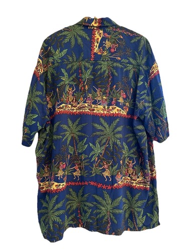 Ron Anderson Kahala Hawaiian Luau Palm Tree Wood Button Shirt Men XL Y2K Vtg USA - Picture 2 of 6