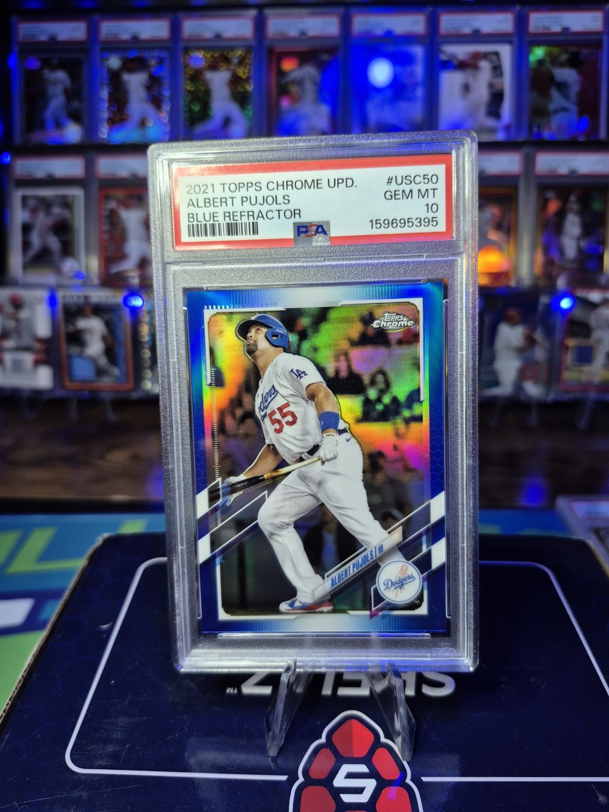 Albert Pujols 2021 Topps Chrome Update Blue Refractor /199 PSA 10 Dodgers