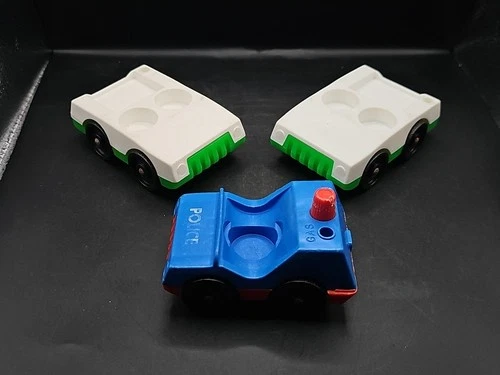 fisher price little people vintage police and green white cars lot of 3